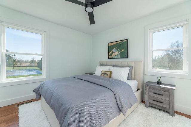 1030 Horseshoe Dr, Cutchogue, NY 11935 - bedroom with multiple windows, light wood-style flooring, and ceiling fan
