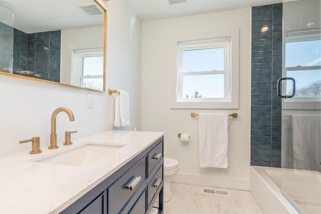 1030 Horseshoe Dr, Cutchogue, NY 11935 - bathroom with vanity and bath / shower combo with glass door