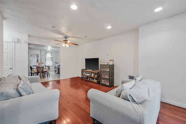 1285A Saint Marks Ave, Brooklyn, NY 11213 - living room with ceiling fan, wood finished floors, and recessed lighting