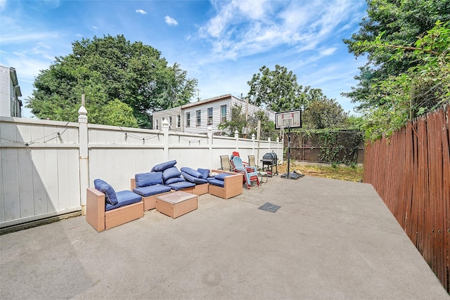1285A Saint Marks Ave, Brooklyn, NY 11213 - fenced backyard with an outdoor living space and a patio area