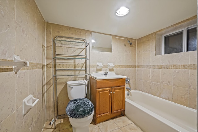 1285A Saint Marks Ave, Brooklyn, NY 11213 - bathroom featuring tile walls, vanity, tile patterned flooring, and shower / bath combination