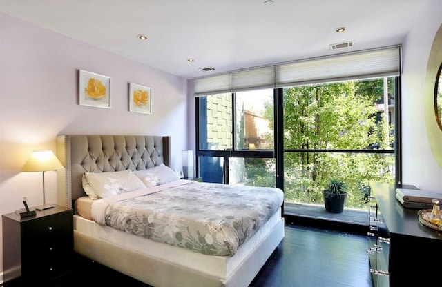 180 Woodpoint Rd Unit 1R, Brooklyn, NY 11211 - bedroom featuring dark wood finished floors, a wall of windows, and recessed lighting