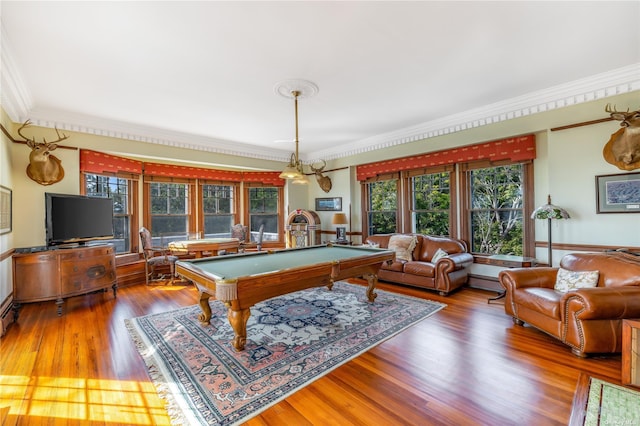 9 Convent Ln, Center Moriches, NY 11934 - rec room featuring ornamental molding, wood finished floors, plenty of natural light, and pool table
