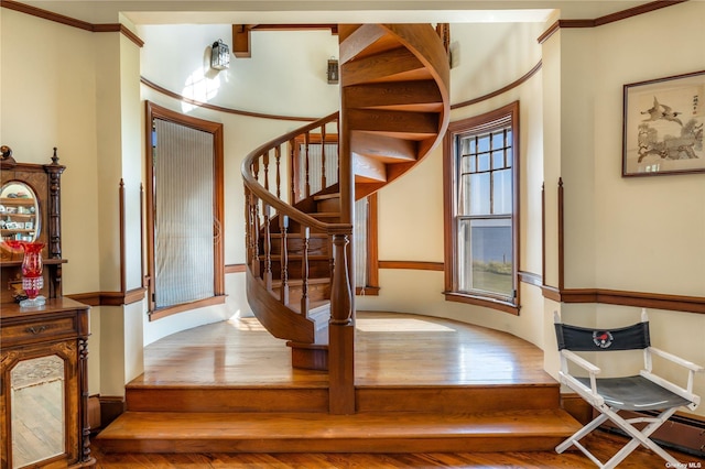 9 Convent Ln, Center Moriches, NY 11934 - stairs featuring wood finished floors and crown molding