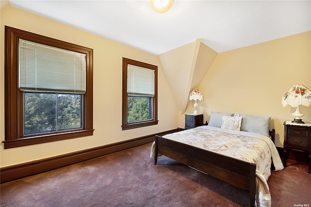 9 Convent Ln, Center Moriches, NY 11934 - carpeted bedroom featuring vaulted ceiling and a baseboard heating unit
