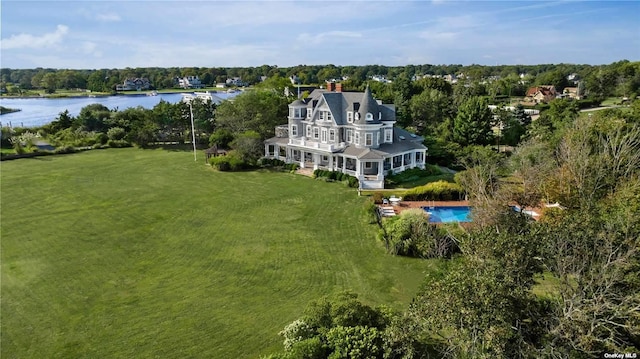 9 Convent Ln, Center Moriches, NY 11934 - aerial view of property and surrounding area featuring a nearby body of water and a pool