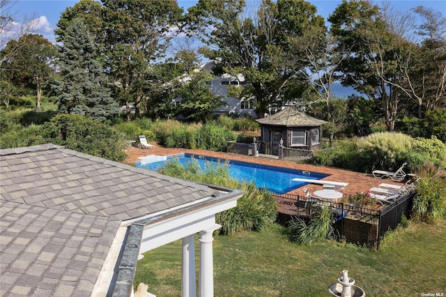 9 Convent Ln, Center Moriches, NY 11934 - swimming pool featuring a gazebo, a diving board, and a patio