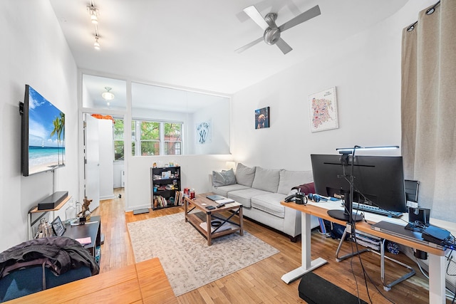 313 E 89th St Unit 2C, New York Manhattan, NY 10128 - living room featuring a ceiling fan, hardwood / wood-style floors, and an office area