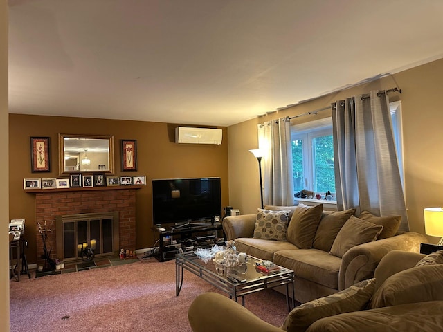5 High St, Bedford Hills, NY 10507 - carpeted living room with a fireplace and an AC wall unit