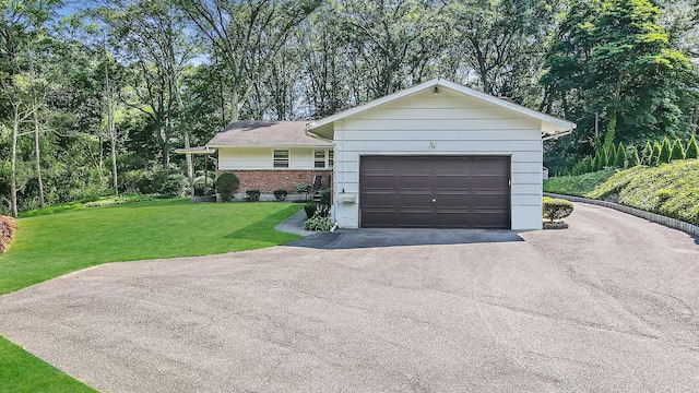 203 Deer Park Rd, Dix Hills, NY 11746 - ranch-style house with driveway, a front lawn, and brick siding
