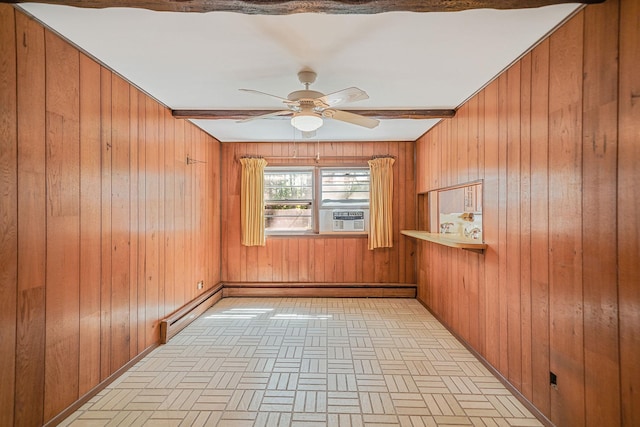 203 Deer Park Rd, Dix Hills, NY 11746 - spare room with ceiling fan, wooden walls, and cooling unit