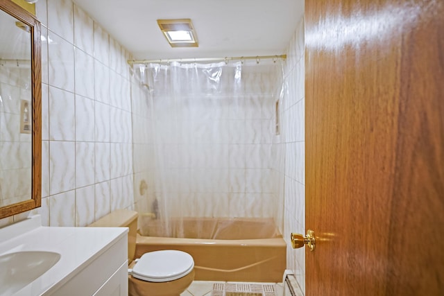 203 Deer Park Rd, Dix Hills, NY 11746 - full bath with vanity, tub / shower combination, tile walls, and tile patterned flooring