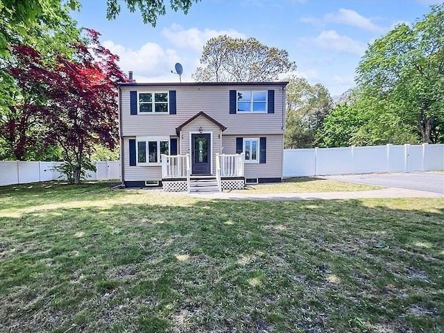 4 Myrtle Ln, Coram, NY 11727 - view of front facade with a fenced backyard and a deck