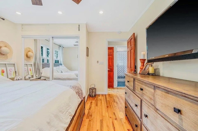 24 Lowerre St, Babylon, NY 11702 - bedroom with light wood-style flooring, ornamental molding, and recessed lighting