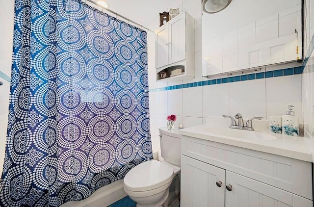 24 Lowerre St, Babylon, NY 11702 - bathroom featuring vanity, tile walls, and a shower with curtain