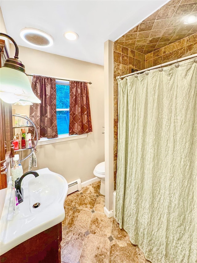 41 School St, Cortlandt Manor, NY 10567 - bathroom featuring vanity, baseboard heating, and a shower with shower curtain