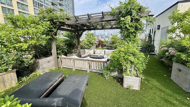 4260 Crescent St Unit 10C, Long Island City, NY 11101 - view of yard with an outdoor living space and a pergola