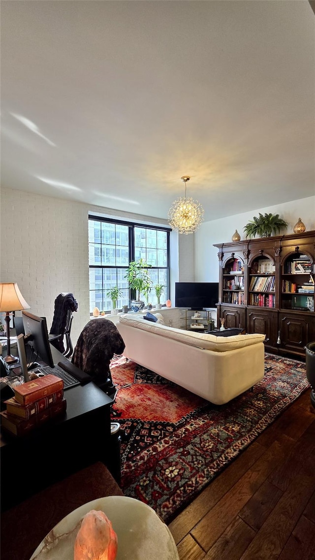 4260 Crescent St Unit 10C, Long Island City, NY 11101 - living area featuring hardwood / wood-style floors and a chandelier