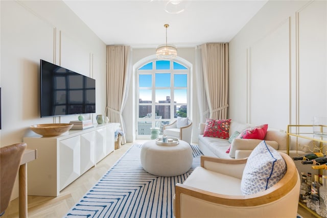 250 E 21st St Unit 9D, New York Manhattan, NY 10010 - living area with a chandelier