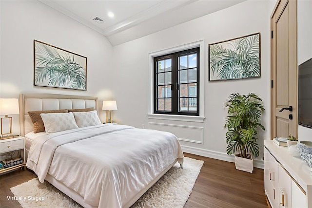 35-26 221st St, Bayside, NY 11361 - bedroom featuring dark wood-style floors and ornamental molding