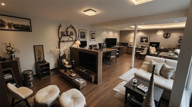 145 Dartmouth Dr, Hicksville, NY 11801 - living area featuring wood finished floors, an office area, and recessed lighting