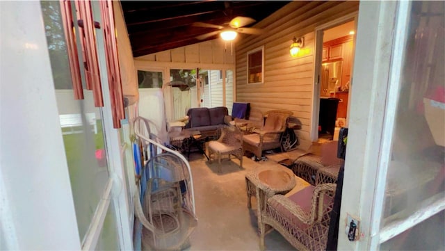 145 Dartmouth Dr, Hicksville, NY 11801 - sunroom / solarium featuring ceiling fan and an outdoor hangout area