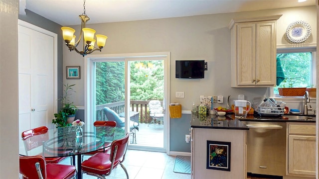 2 Riverstone Ct, Highland Mills, NY 10930 - kitchen with a chandelier, dishwasher, dark countertops, and pendant lighting