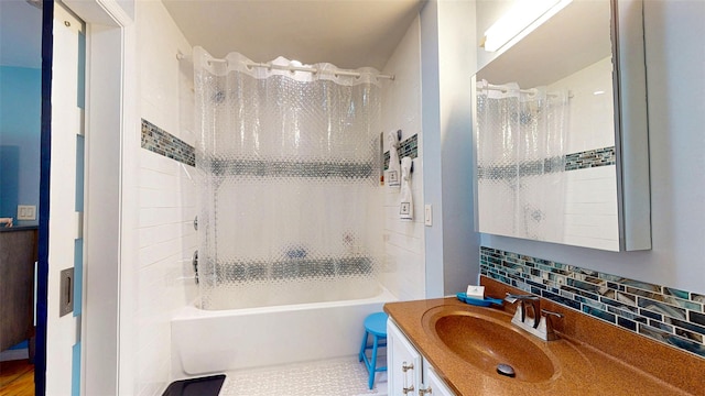 2 Riverstone Ct, Highland Mills, NY 10930 - full bathroom featuring vanity, shower / bath combo, and tasteful backsplash