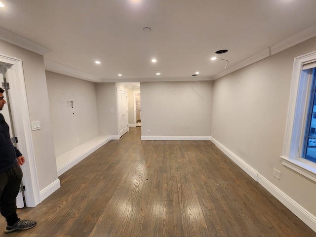7 E Blvd, East Rockaway, NY 11518 - basement with recessed lighting, dark wood finished floors, and ornamental molding