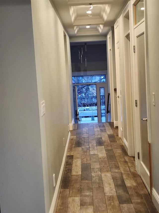 7 E Blvd, East Rockaway, NY 11518 - hall with ornamental molding, hardwood / wood-style floors, and a tray ceiling