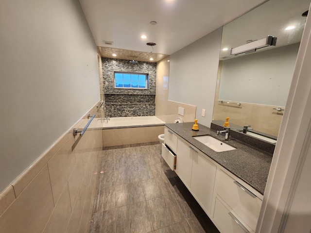 7 E Blvd, East Rockaway, NY 11518 - full bathroom featuring a bath, vanity, recessed lighting, and tile patterned flooring