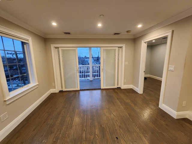 7 E Blvd, East Rockaway, NY 11518 - empty room featuring ornamental molding, dark wood-style floors, and recessed lighting