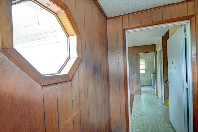 1435 Peters Blvd, Bay Shore, NY 11706 - hall featuring wooden walls and light floors