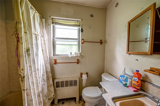 1435 Peters Blvd, Bay Shore, NY 11706 - bathroom with radiator, vanity, and shower / tub combo
