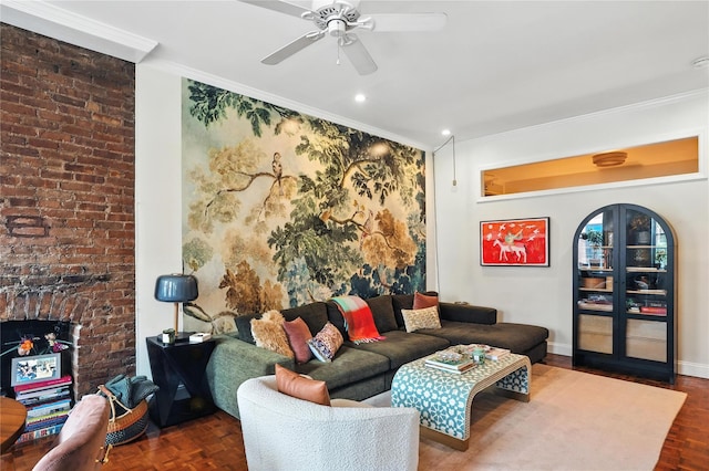 228 Pacific St, Brooklyn, NY 11201 - living area featuring crown molding, ceiling fan, and recessed lighting