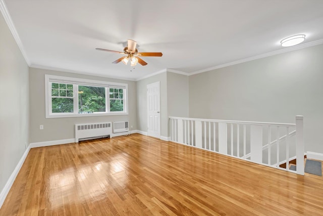 77-17 Springfield Blvd Unit B, Bayside, NY 11364 - empty room with ceiling fan, radiator, ornamental molding, and wood finished floors