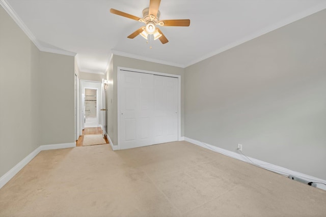 77-17 Springfield Blvd Unit B, Bayside, NY 11364 - unfurnished bedroom with crown molding, light carpet, a closet, and a ceiling fan