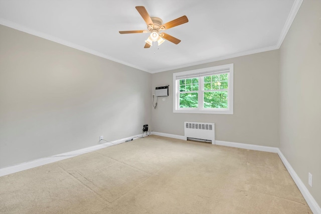 77-17 Springfield Blvd Unit B, Bayside, NY 11364 - carpeted spare room featuring radiator, ceiling fan, crown molding, and an AC wall unit
