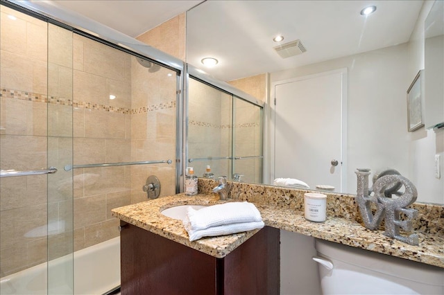 2287 Johnson Ave Unit 3A, Bronx, NY 10463 - bathroom featuring bath / shower combo with glass door, vanity, and recessed lighting