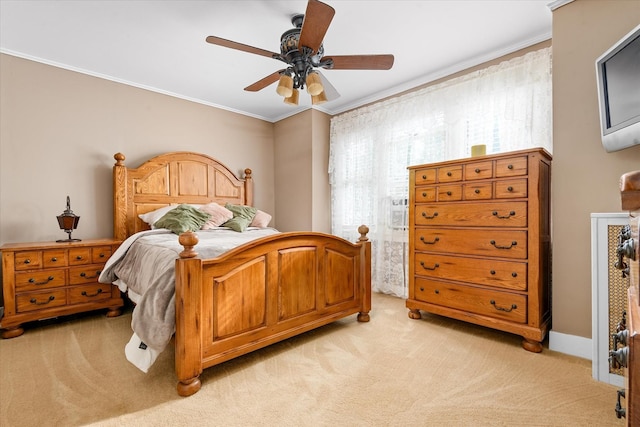 78-33 64th St, Glendale, NY 11385 - bedroom with light colored carpet, ornamental molding, and ceiling fan