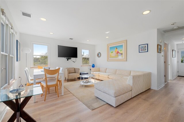 846 Dune Rd, Westhampton Dunes, NY 11978 - living area with light wood-style floors, recessed lighting, and plenty of natural light