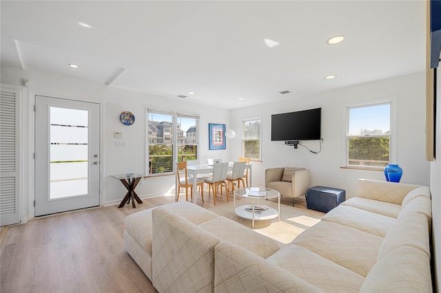 846 Dune Rd, Westhampton Dunes, NY 11978 - living area with light wood-style flooring and recessed lighting