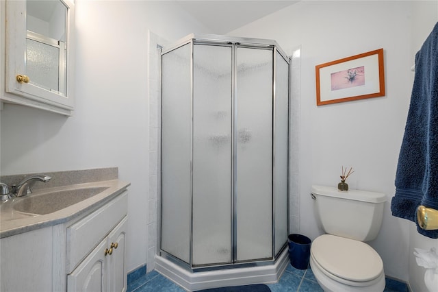 846 Dune Rd, Westhampton Dunes, NY 11978 - bathroom featuring a stall shower, vanity, and tile patterned floors
