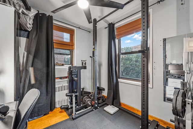 7910 34th Ave Unit 4J, Jackson Heights, NY 11372 - workout area with a ceiling fan and radiator