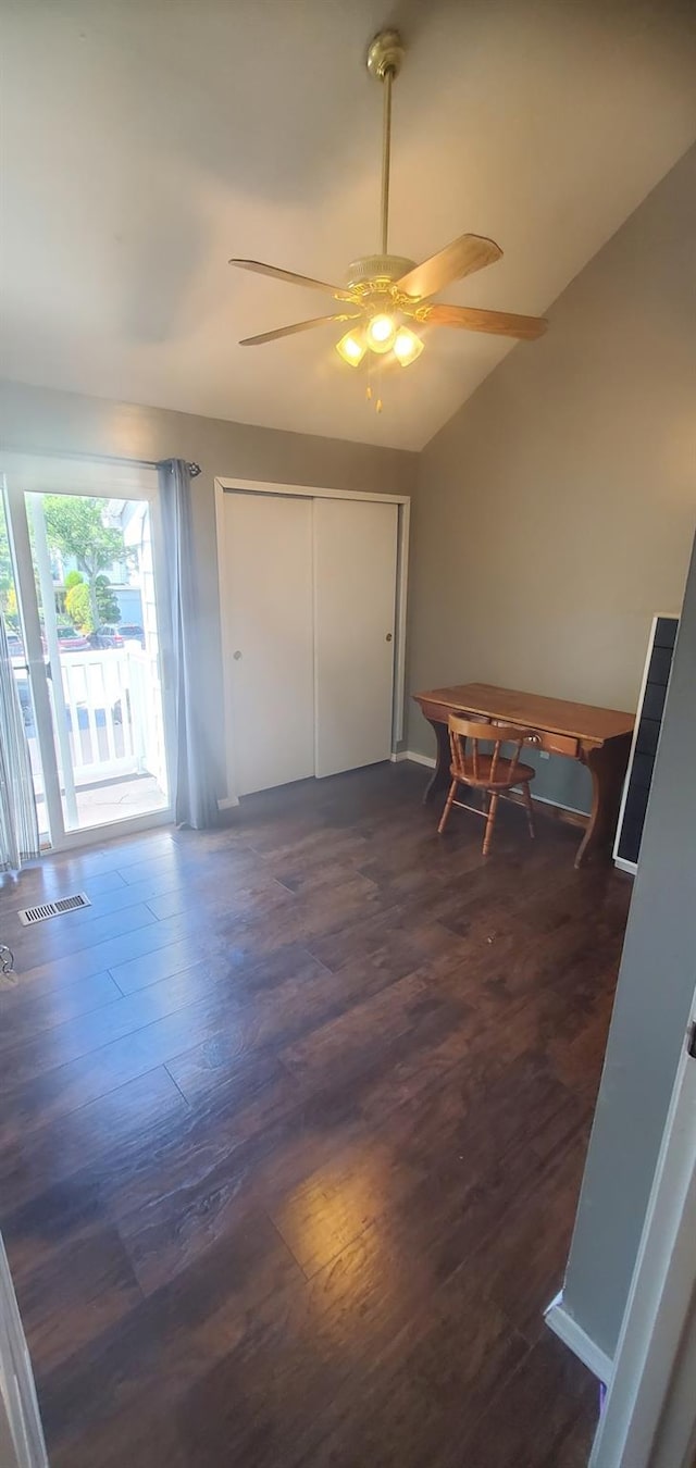 30 Chestnut Cir, Staten Island, NY 10312 - dining area featuring a ceiling fan, dark wood-style floors, and lofted ceiling