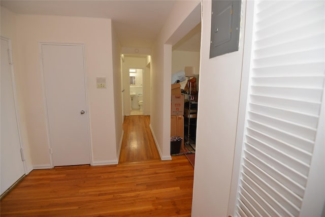 100 S Ocean Ave Unit 4A, Freeport, NY 11520 - hallway featuring light wood-type flooring and electric panel