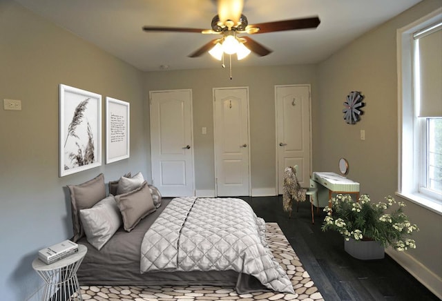 7281 113th St Unit 5F, Forest Hills, NY 11375 - bedroom with a ceiling fan and wood finished floors