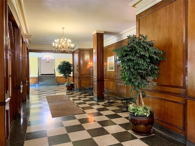 511 W 232nd St Unit E56, Bronx, NY 10463 - lobby featuring ornamental molding, a wainscoted wall, and wood walls