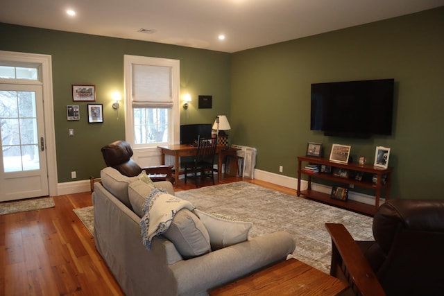 living room with hardwood / wood-style floors