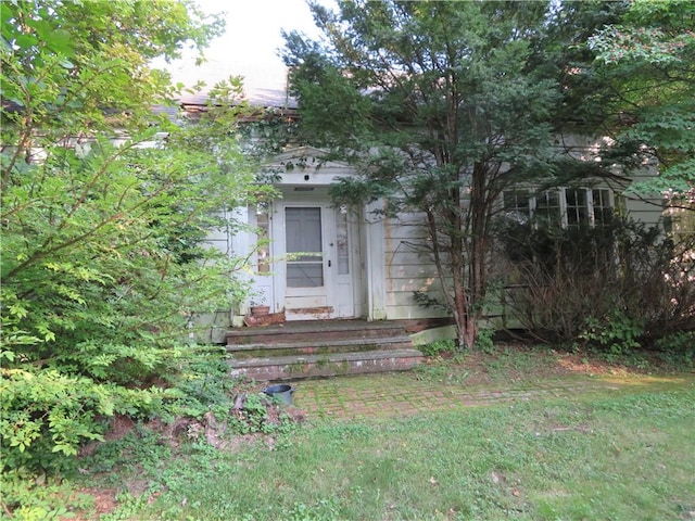 obstructed view of property featuring a front lawn